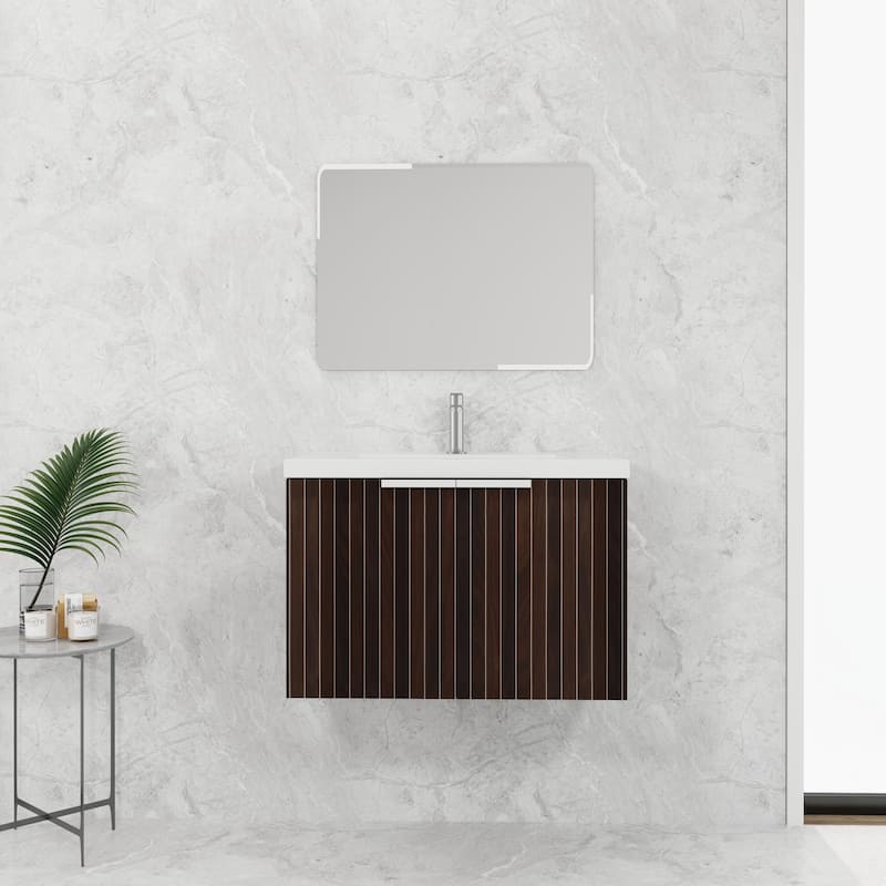 BNK 24"/30"/36" Single Sink Bathroom Vanity with Soft Close Door, Modern Floating Vanity - 29.5''W×18.1''D×20.5''H - Silver-Black Stripe