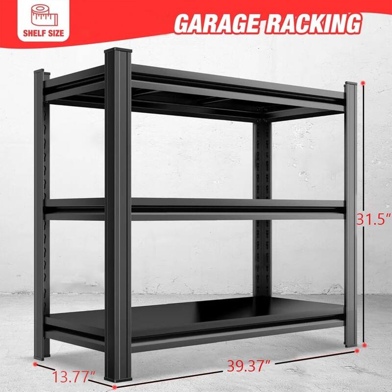 3-Tier Adjustable Metal Storage Rack, Black, 31.5/63"H