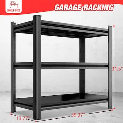 3-Tier Adjustable Metal Storage Rack, Black, 31.5/63"H