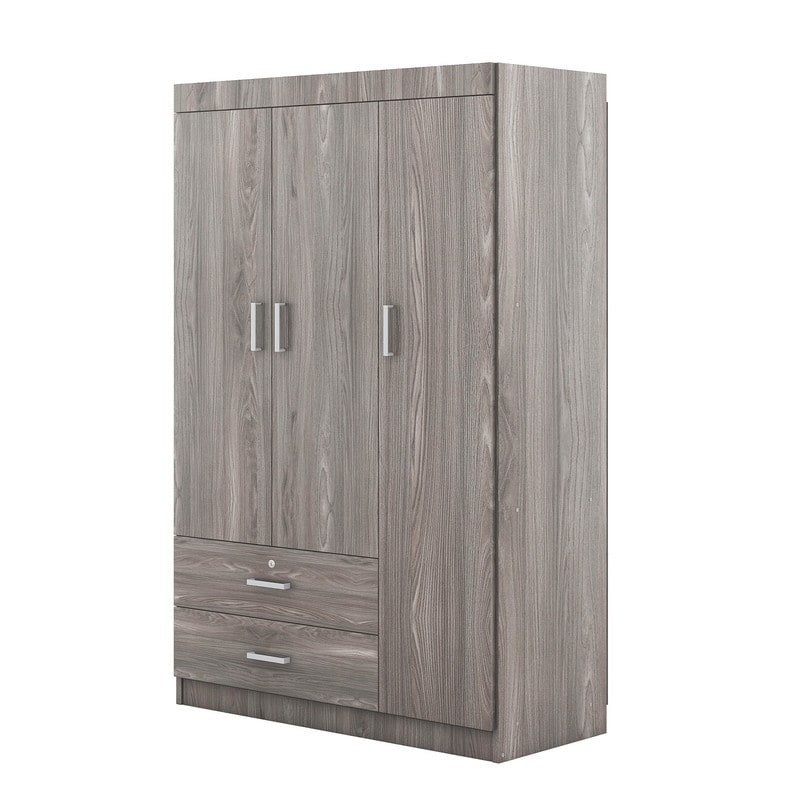 Gray Wood Grain Effect 3 Door Wardrobe with 2 Drawers On Sale