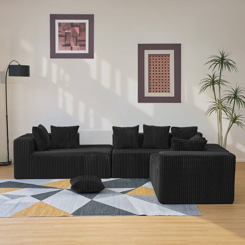 Freely Configurable Layout Modular Couch, U-shaped Sectional Sofa, Corduroy Full Compression Floor Standing Sofa with Pillows