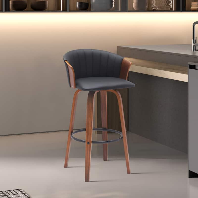 Diana Upholstered Wood Bar or Counter Height Swivel Stool - Black/Walnut - Counter Height