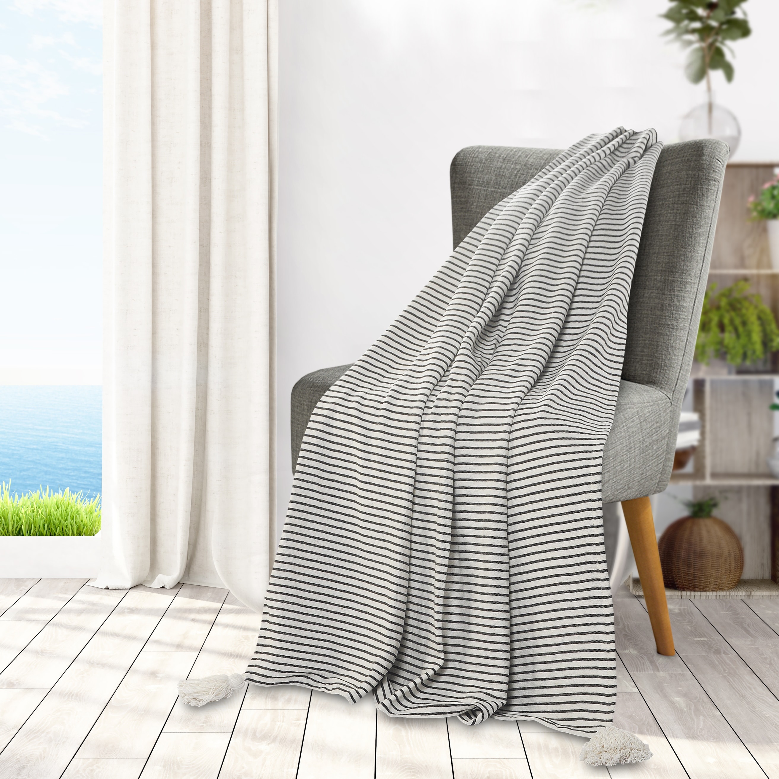 Black And Ivory Striped Tasseled Throw Blanket Overstock 31099247