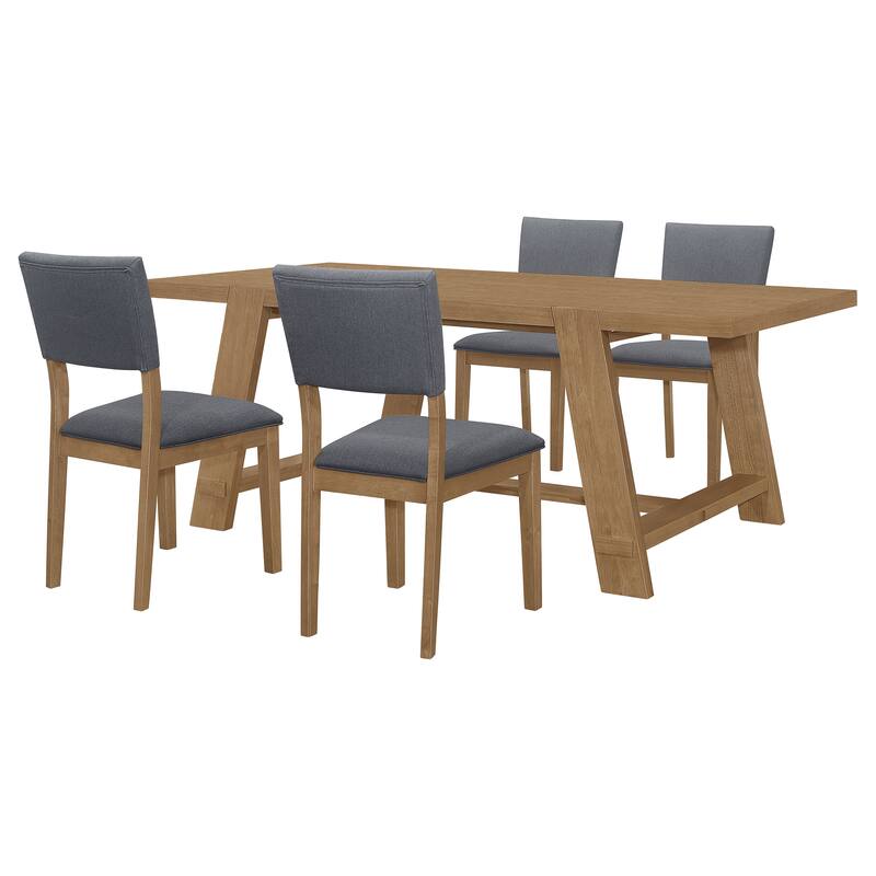 Sharon Blue and Brown Rectangular Trestle Base Dining Table Set