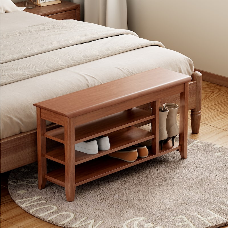 100% Solid Wood Front Door Shoe Rack, Closet Solid Wood Shoe Bench, Load-Bearing 550 Pounds, Hallway Shoe Rack With Space