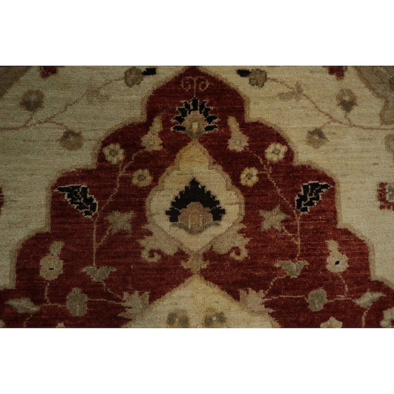 Hand Knotted Oriental 100% Wool Carpet Traditional Floral Red Peshawar Area Rug - 8' 6'' X 6' 6''