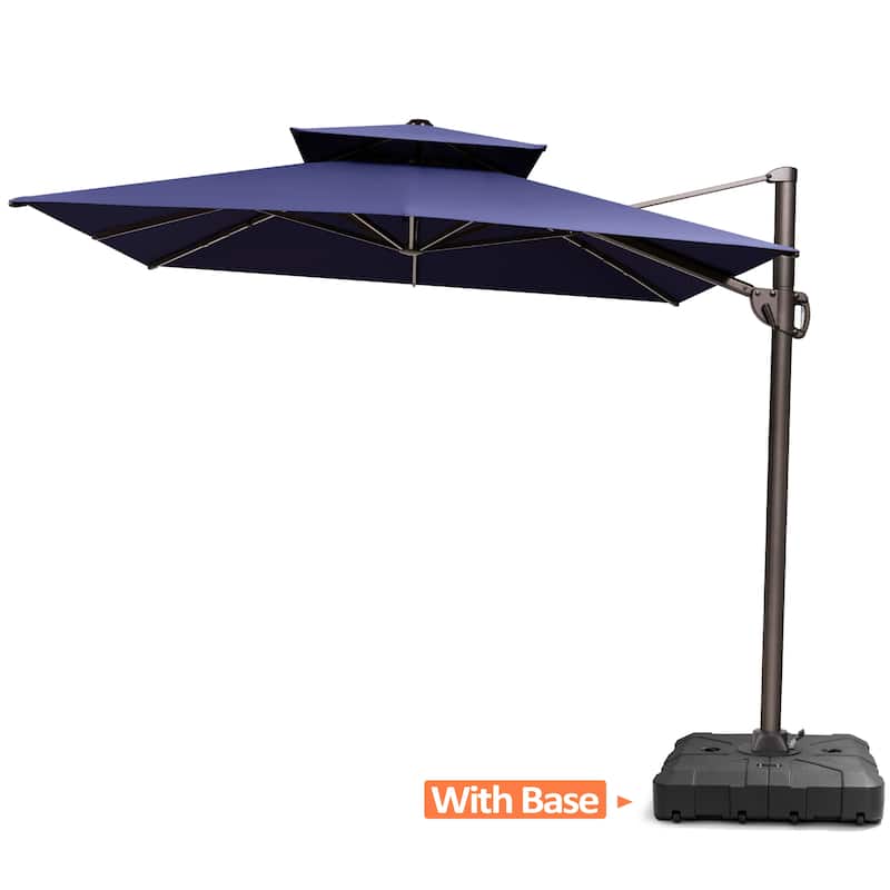 Pellebant 9 FT x 11 FT Outdoor Double Top Patio Cantilever Offset Umbrella with Base Stand