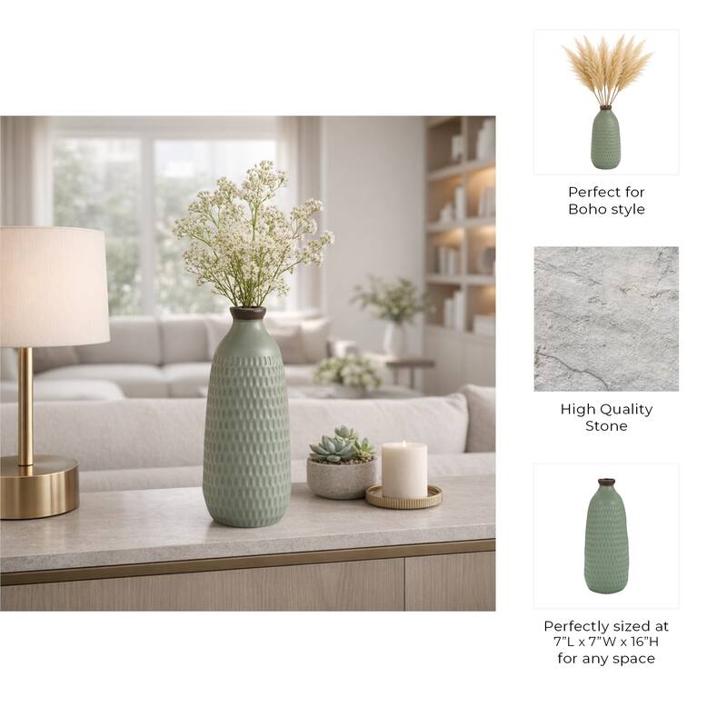Ceramic Modern Dimpled Texture Vase - Green, 16"