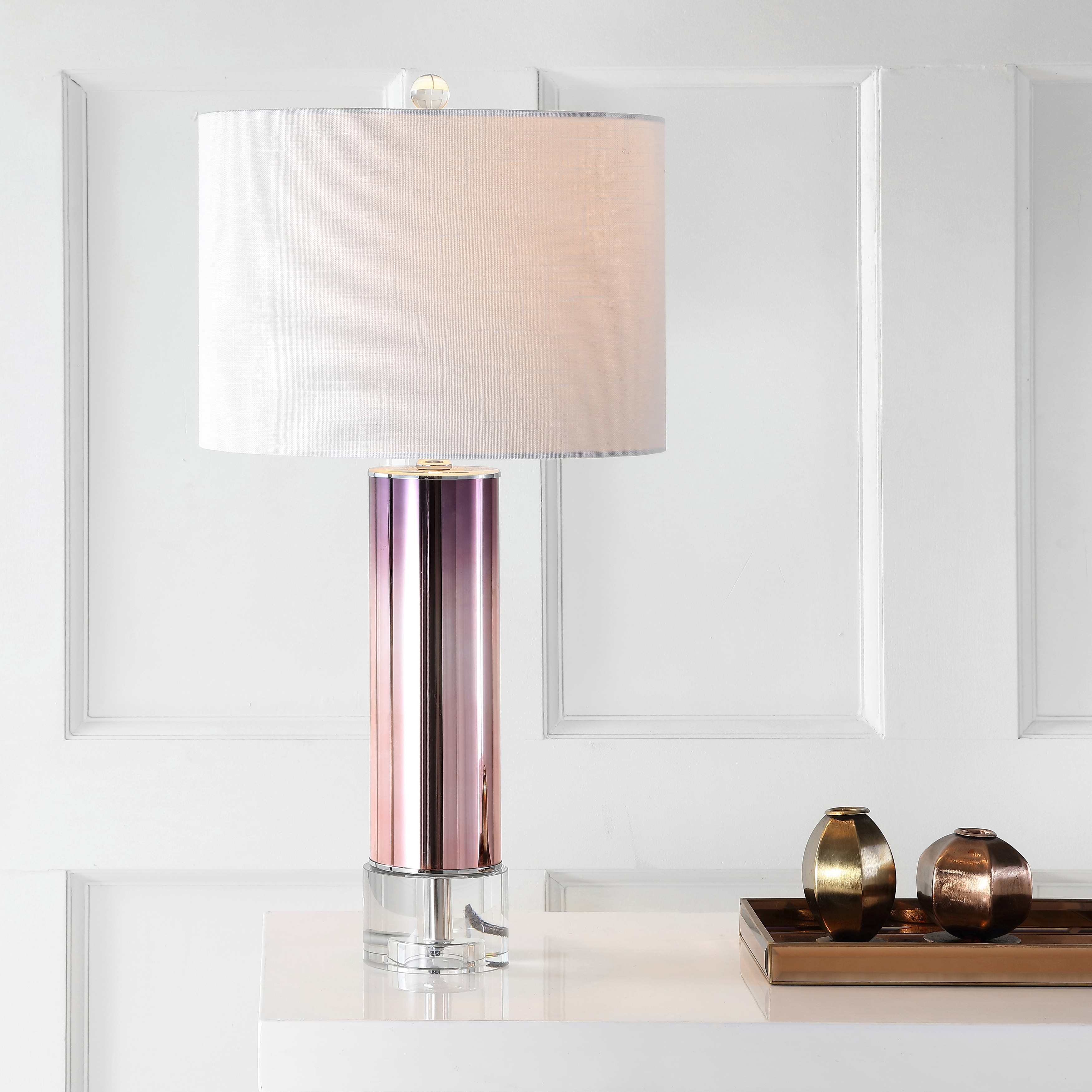 JONATHAN Y Bella 27" Glass /Crystal LED Table Lamp, Rose Gold