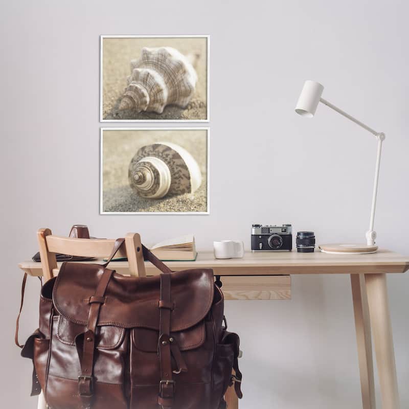 Stupell Neutral Tone Sea Life Framed Giclee Art Design By Dora Rotondella (Set of 2)