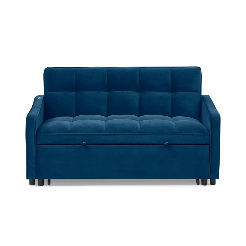Mid-Century Modern Sofa Bed with USB Charging and Adjustable Backrest