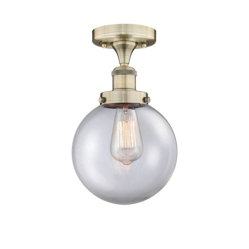 Innovations Lighting Beacon - 1 Light 8" Semi-Flush Mount - Antique Brass/Clear