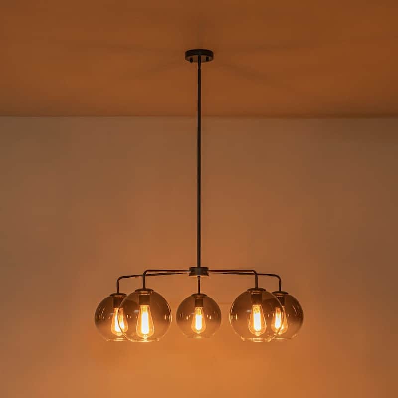 Modern 5-Light Linear Smoky Bubble Glass Chandelier - 33.5in