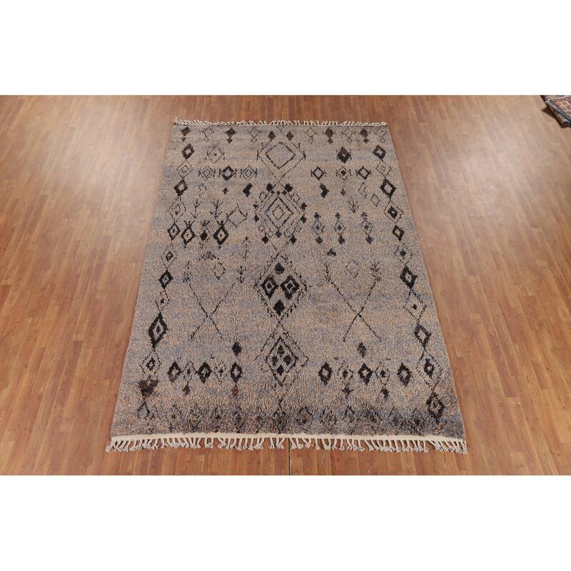 Geometric Moroccan Oriental Area Rug Handmade Wool Carpet - 7'2" x 10'6"