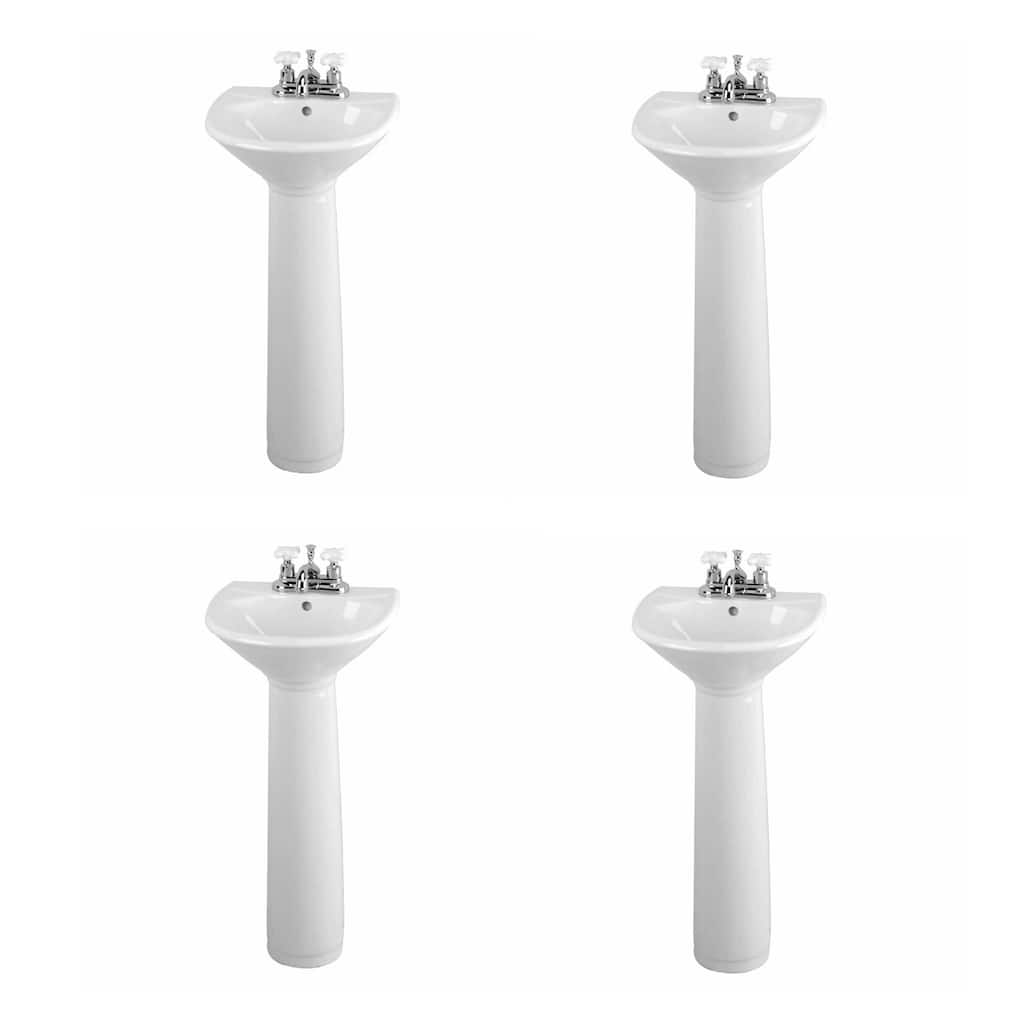 White Pedestal Sink Compact Sink with Overflow And Pre-Drilled Holes Scratch And Stain Resistant Pack of 4