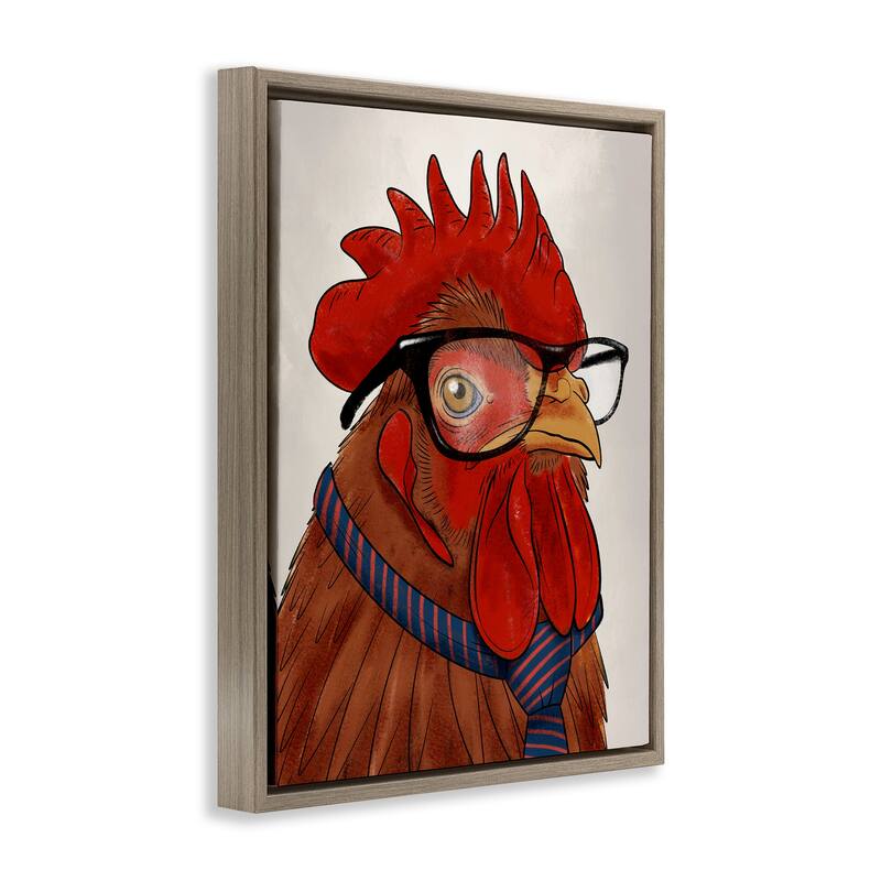 Stupell Trendy Rooster with Tie Framed Floater Canvas Wall Art Design By Marcus Prime