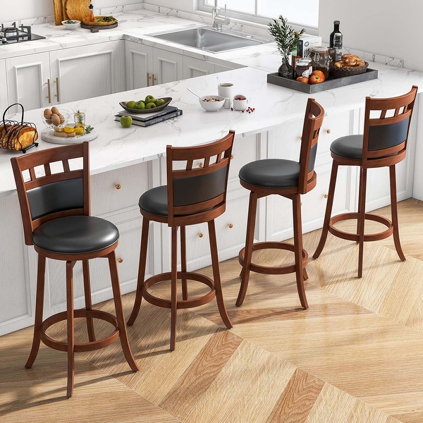2 Pcs Wood Bar Stools 31 Swivel Bar Height Wooden Counter Bar Chairs Espresso
