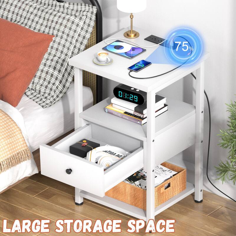Set of 2 End table with USB Port, Storage Nightstand with Drawer