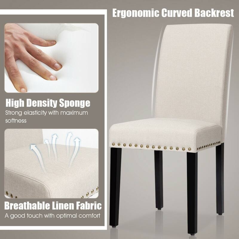 Set of 2 Fabric Upholstered Dining Chairs with Nailhead