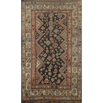 Hand Knotted Oriental 100% Wool Carpet Traditional Tribal Black Shiraz Area Rug - 8' 3'' X 4' 4''