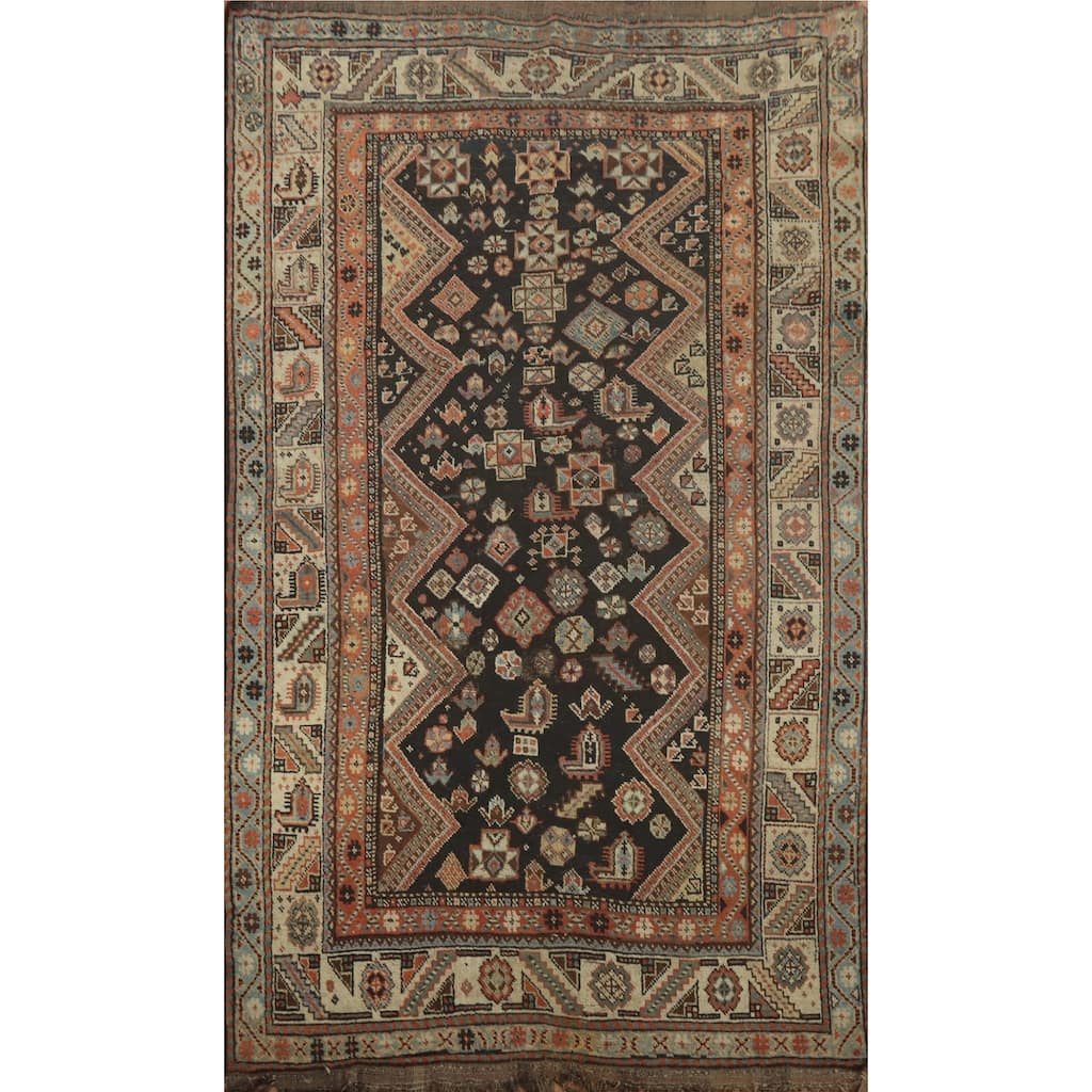 Hand Knotted Oriental 100% Wool Carpet Traditional Tribal Black Shiraz Area Rug - 8' 3'' X 4' 4''