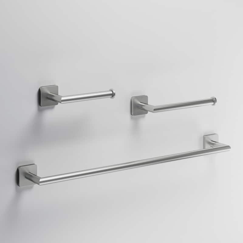 VIGO Satro 3-Piece Bathroom Hardware Accessory Set with 24 in. Towel Bar, Toilet Paper Holder, Hand Towel Holder - Brushed Nickel