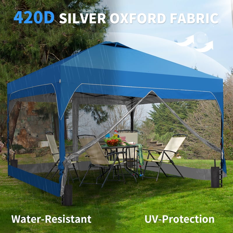 Ainfox 12x12FT Pop Up Canopy Tent with One Push Setup, Gazebo with 4 PVC Transparent Sidewalls