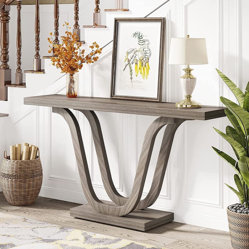 Farmhouse Console Sofa Table, 55 Inches Wood Sofa Table Entryway Table