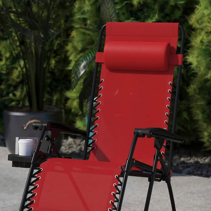 2 Pack Adjustable Mesh Zero Gravity Lounge Chair with Cup Holder Tray