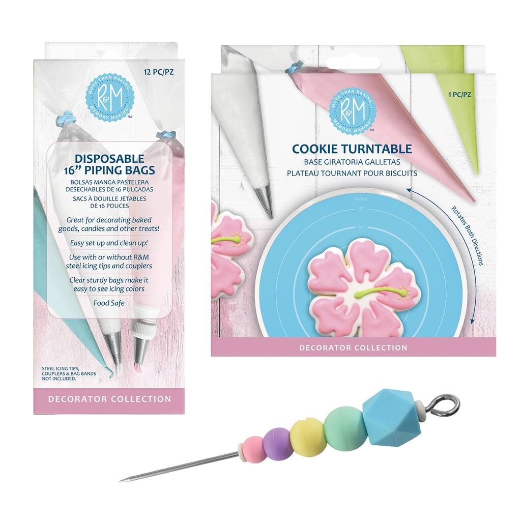 Cookie Decorating Tools Piping Bags, Turntable, Scribe - Multicolor