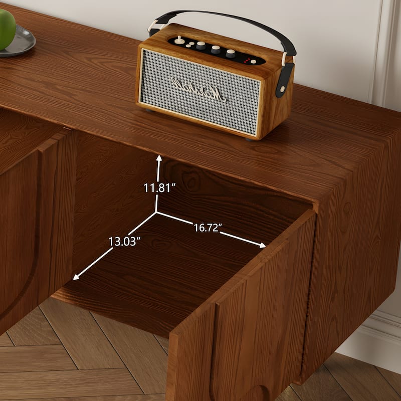 70.87" Mid Century TV Stands, Solid Wood with 4 Cabinets, Brown Media Console for Livingroom