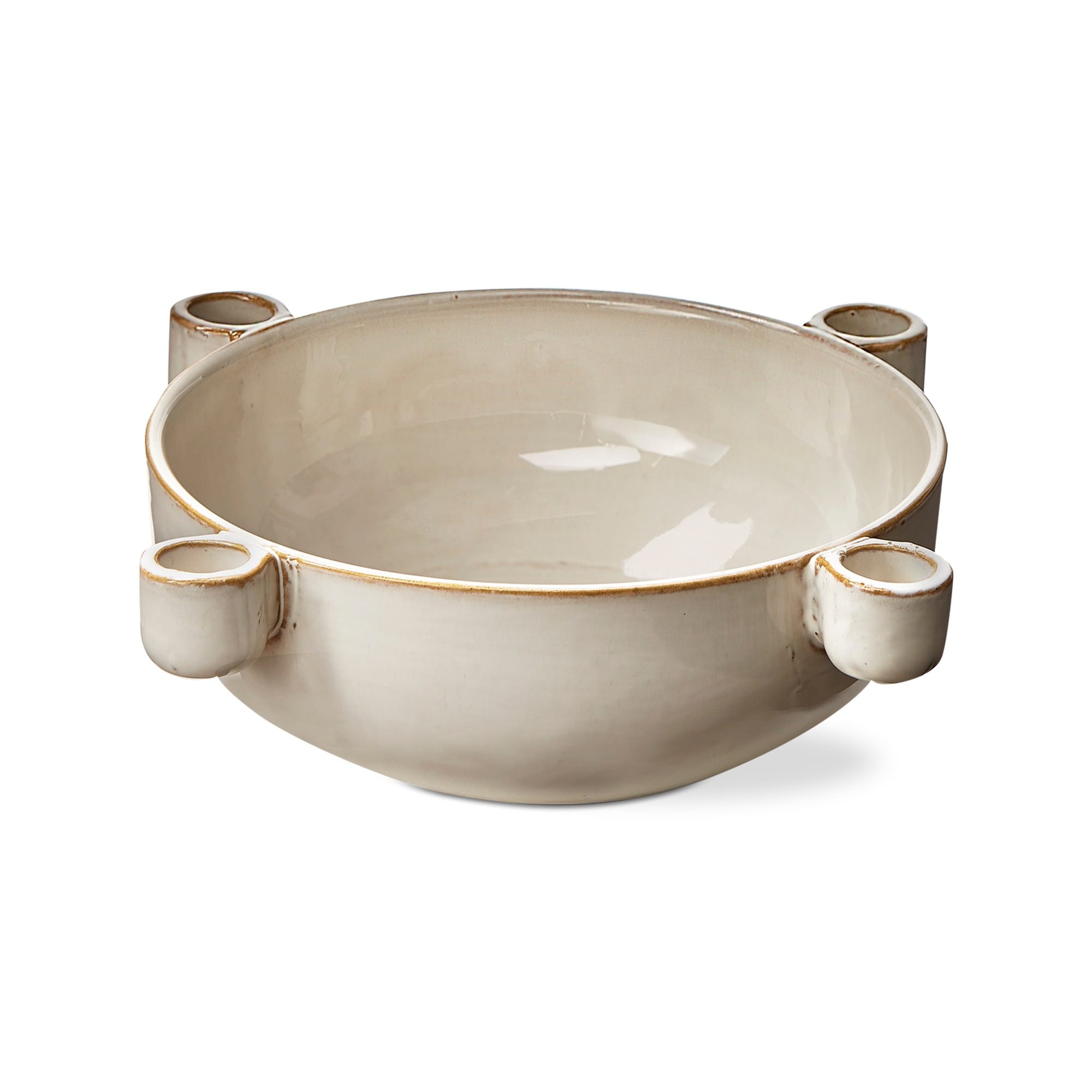 Ceramic White Candleholder Bowl for Straight & Taper Candles, Dishwasher Safe, 3" H x 10.75" Dia, Summer Decor