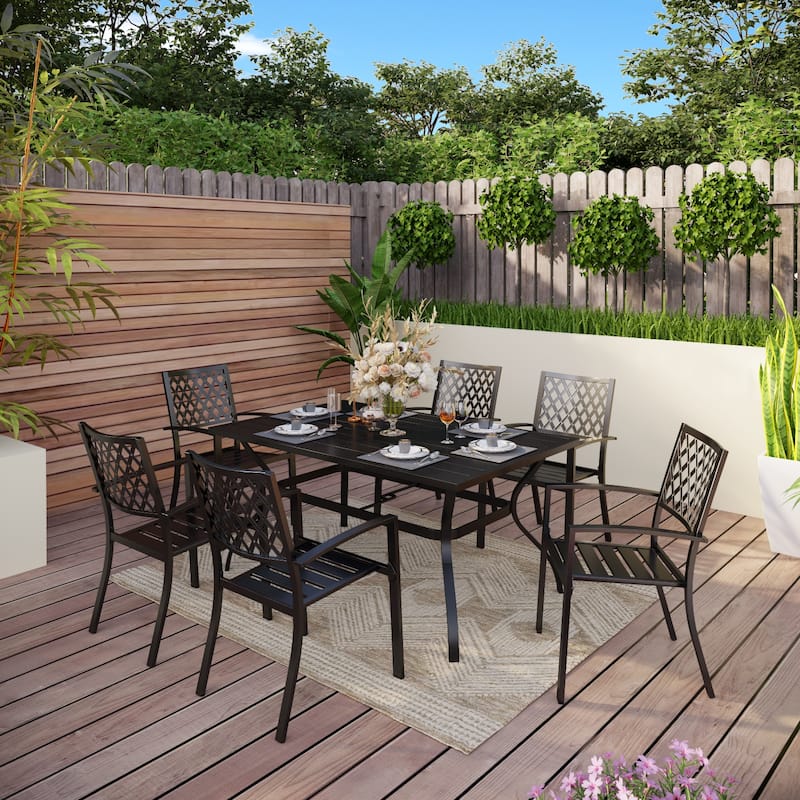 MAISON ARTS 7-piece Outdoor E-coating Metal Patio Dining Set with Stackable Chairs - Elegant Chairs