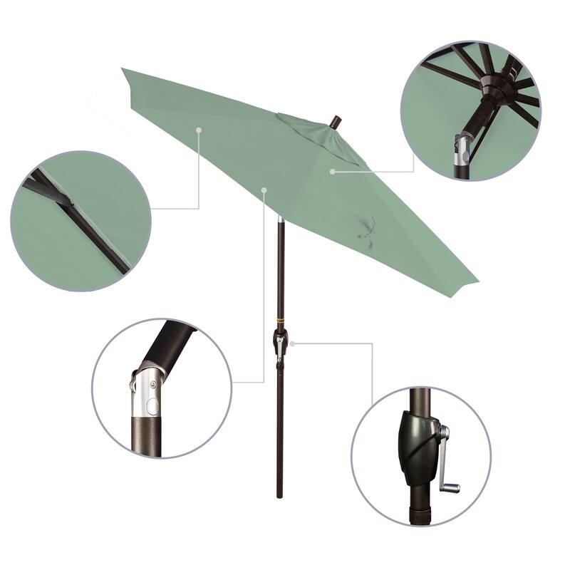 California Umbrella 7.5' Round Crank Lift Push Button Tilt Bronze Aluminum Patio Umbrella with Pacifica Pacific Blue Fabric