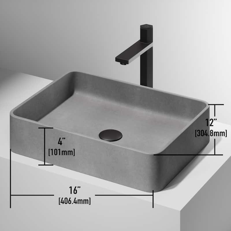 VIGO Segovia 16"L x 12"W x 4"H Concreto Stone Rectangular Bathroom Vessel Sink