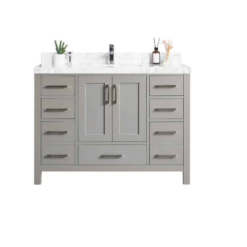 Willow Collections 42 in. W x 22 in. D Malibu Single Sink Bathroom Vanity with Countertop - 2" Carrara Marble - Elephant Skin Gray