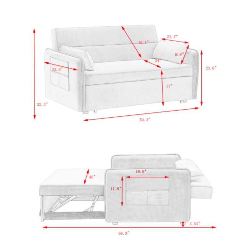 Sofa Pull Out Bed Included 2 Pillows Velvet Sofa for Small Spaces Teal