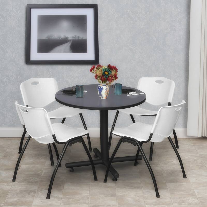 30" Round Breakroom Table- Grey & 4 'M' Stack Chairs- Grey - 30
