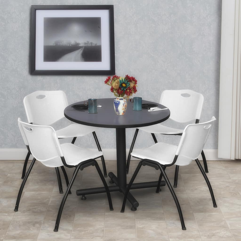 30" Round Breakroom Table- Grey & 4 'M' Stack Chairs- Grey - 30