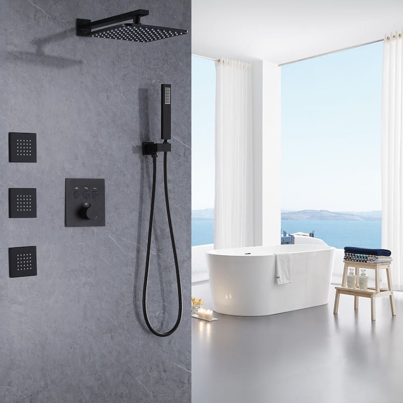 Thermostatic Shower System With Rough-in Valve Bathroom Shower Faucet With Hand Shower And Body Jet Rain 10 Inch Shower Head Set