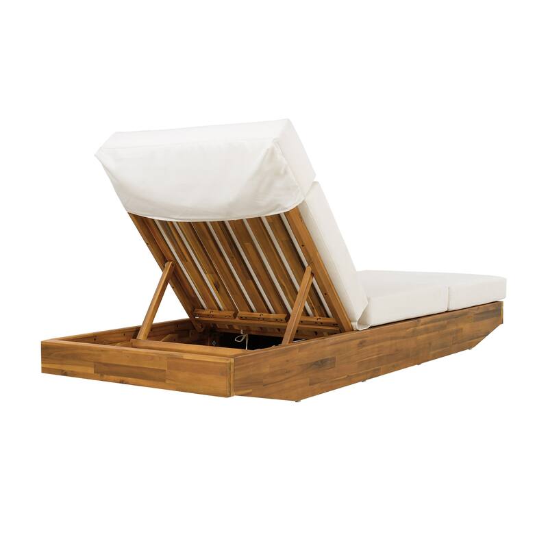 Christopher Knight Home - Outdoor Acacia Wood Chaise Lounge, Water-Repellent Cushion, Ergonomic Adjustable Headrest - 79.6"L