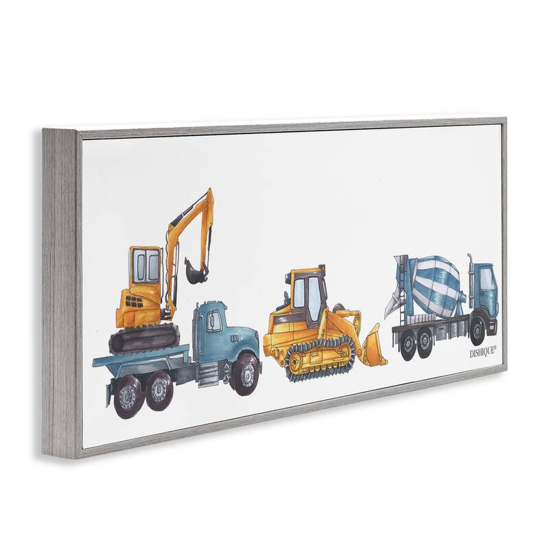 Stupell Construction Vehicles Bulldozer Trucks Driving Illustration Framed Wall Art, Design by Dishique - Multi