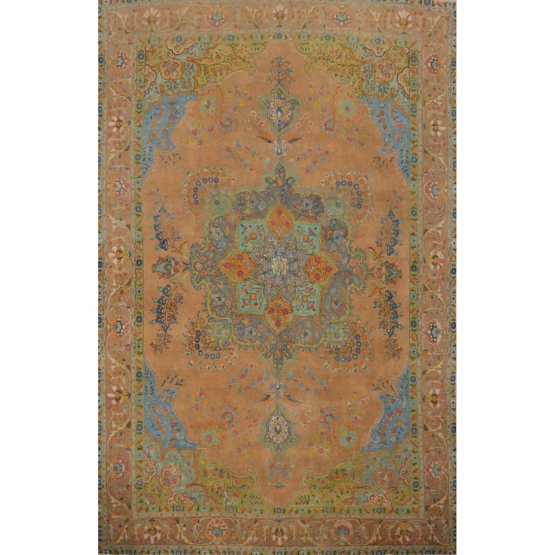 Hand Knotted Oriental 100% Wool Carpet Traditional Floral Oranges & Rust Tabriz Area Rug - 13' 0'' X 9' 8''