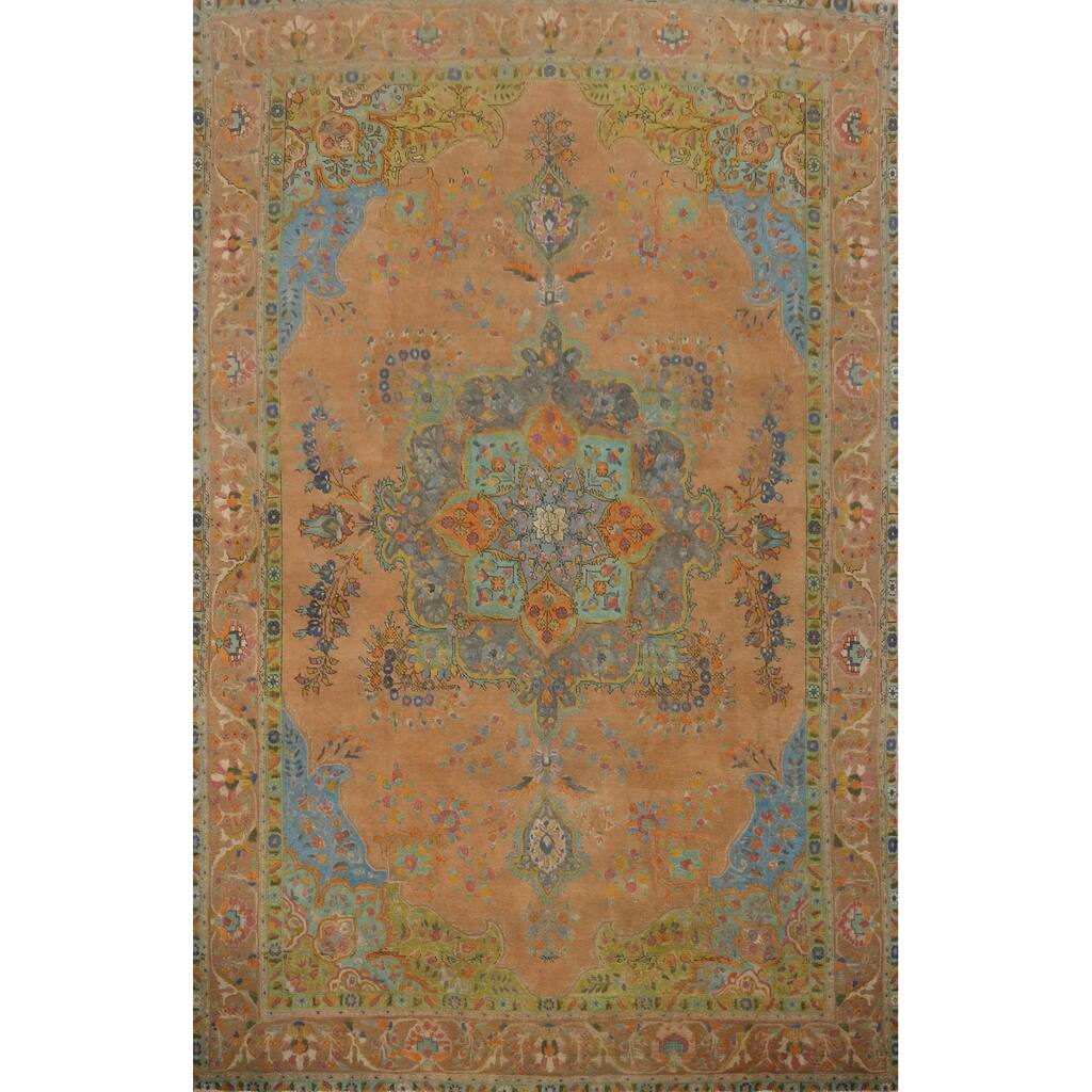 Hand Knotted Oriental 100% Wool Carpet Traditional Floral Oranges & Rust Tabriz Area Rug - 13' 0'' X 9' 8''