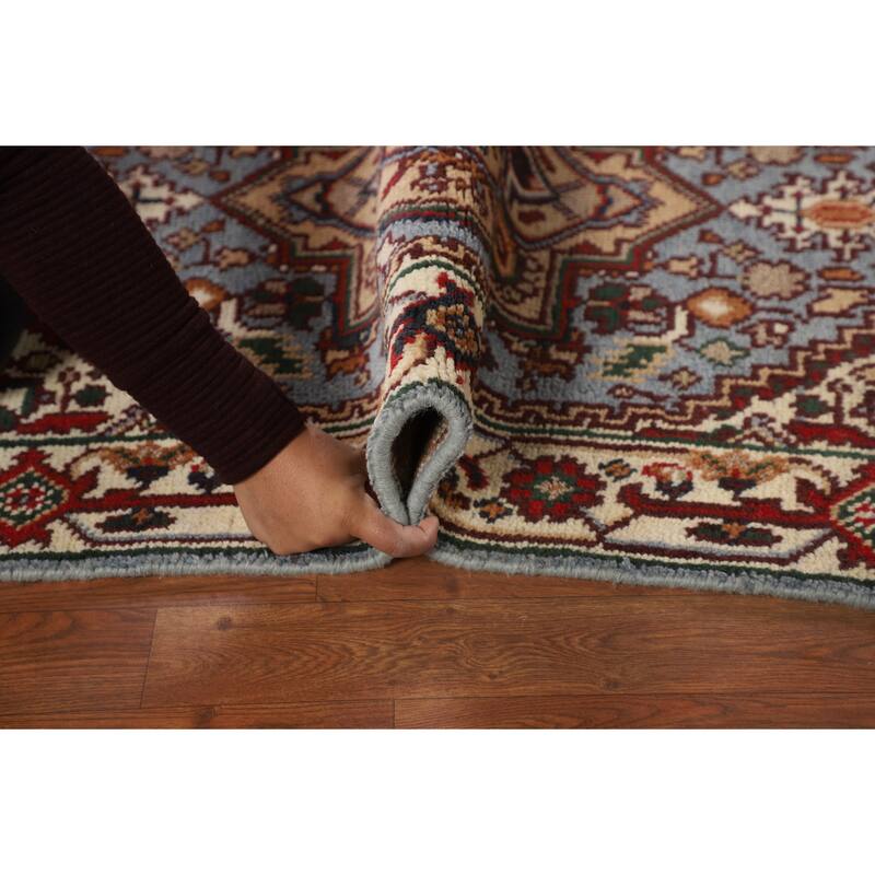 Geometric Blue Heriz Serapi Oriental Accent Rug Handmade Wool Carpet - 3'2" X 5'0"