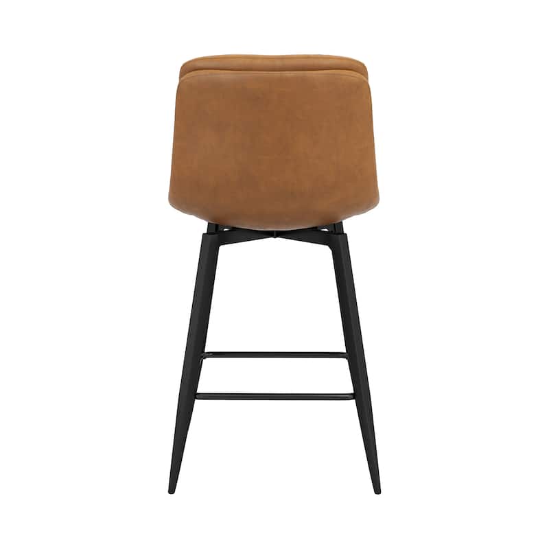 Upholstered Faux Leather Bar Stools with Back and Metal Legs Set of 2/3/4, 26" H Seat Height, 360° Swivel Bar Stools Brown