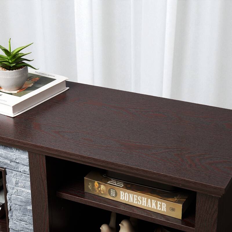 70" TV Stand with Faux Stacked Stone Surround, Modern Entertainment Console with Large Storage Cabinets