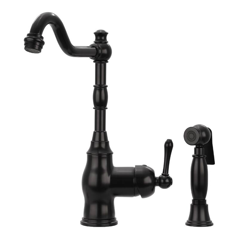 One-Handle Copper Widespread Kitchen Faucet with Side Sprayer - Matte Black