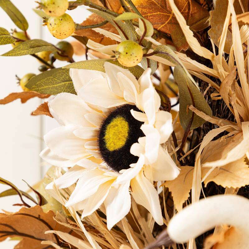 Glitzhome 3FT Fall Pumpkin Sunflower Pinecones Porch Potted Tree