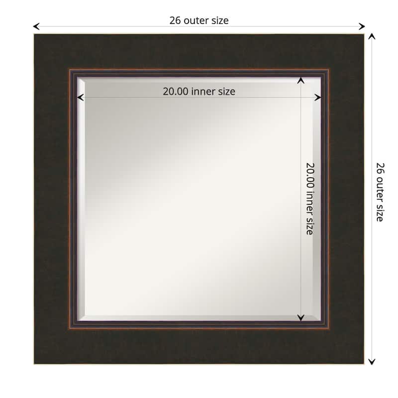 Beveled Wood Bathroom Wall Mirror - Milano Bronze Frame - Outer Size: 26 x 26 in
